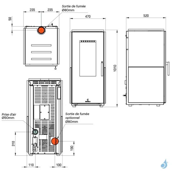 Poêle à Granulés étanche Ravelli Block 7 Puissance 7kW WiFi Sortie Fumée Supérieure – Image 2