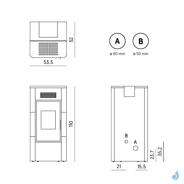 Poêle à Granulés Hydro CADEL River Idro 16 Puissance 16.1kW WiFi Sortie Fumée Postérieure – Image 3