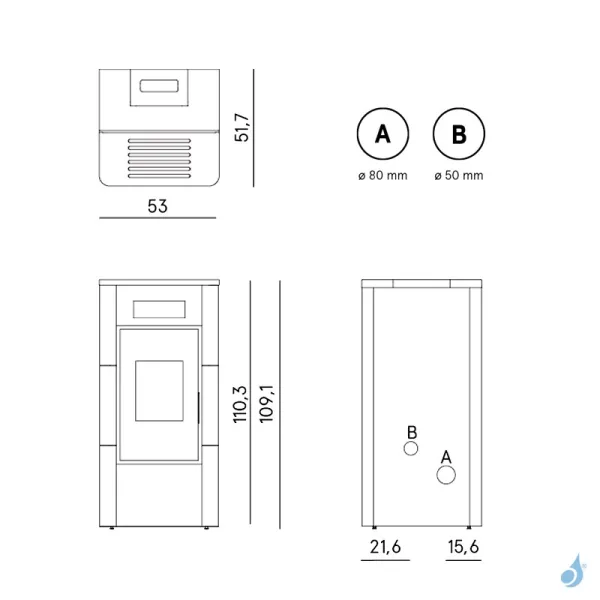 Poêle à Granulés Hydro-ventilé CADEL River Idrotech 18 Puissance 17.7kW WiFi Sortie Fumée Postérieure – Image 2