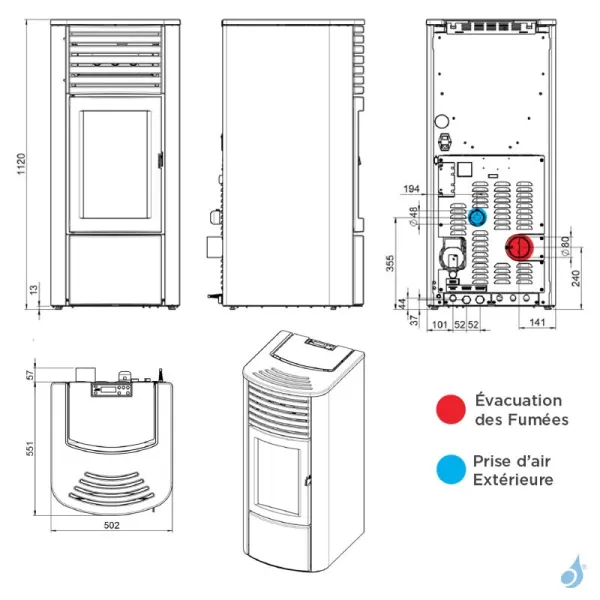 Poêle à Granulés MCZ Clio Hydro 23 R Puissance 22.4kW Sortie Fumée Postérieure – Image 2