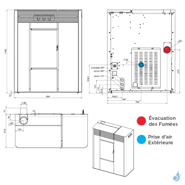 Poêle à Granulés MCZ Thea Hydro 23 R Puissance 22.4kW Sortie Fumée Postérieure – Image 2