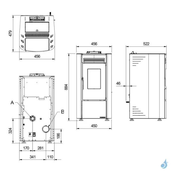 Poêle à Granulés Ventilé Extraflame Ketty 5.0 Puissance 6.5kW Sortie Fumée Postérieure – Image 3