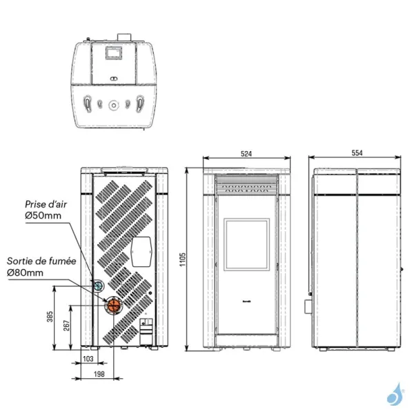 Poêle à Granulés Ventilé Ravelli RV 100 Puissance 11.5kW Sortie Fumée Postérieure – Image 3